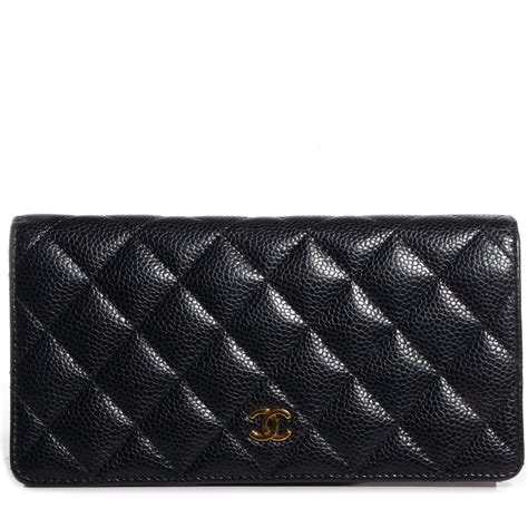 CHANEL Caviar Quilted Yen Wallet Black 